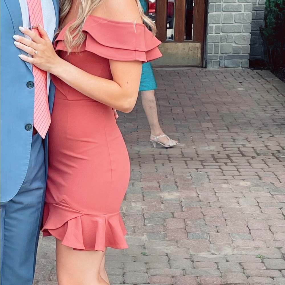 Elegant Coral Ruffle Hem Skirt
